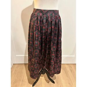 ON 34TH Black Floral Print Maxi Skirt Smocked Waist Midi Length Indonesia M
